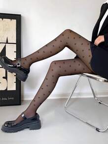 Plus Size Women's Sheer-Effect Printed Tights & High-Waisted Leggings - High-Stretch Tummy Control Slimming Hosiery With Anti-Pilling Snag-Resistant Fabric For Home Office, Outdoor Commuting & Daily Wear - Multicolor - View 4