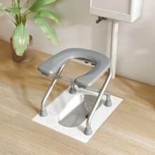 1 Stück grauer faltbarer U-förmiger Toilettenstuhl, Material aus Edelstahl, 300 lbs Belastbarkeit, einfache Aufbewahrung und Reinigung, geeignet für ältere Menschen und schwangere Frauen, Toilettenstuhl oder Duschbank