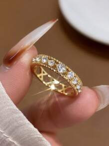 1 件 925 纯银复古优雅空心戒指方晶锆石女士精美珠宝礼物派对礼物生日礼物日常佩戴 - 戒指 - 查看 2