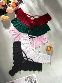 5 Stücke Große Größen Damen elegantes Spitzen-Criss-Cross Slip Set