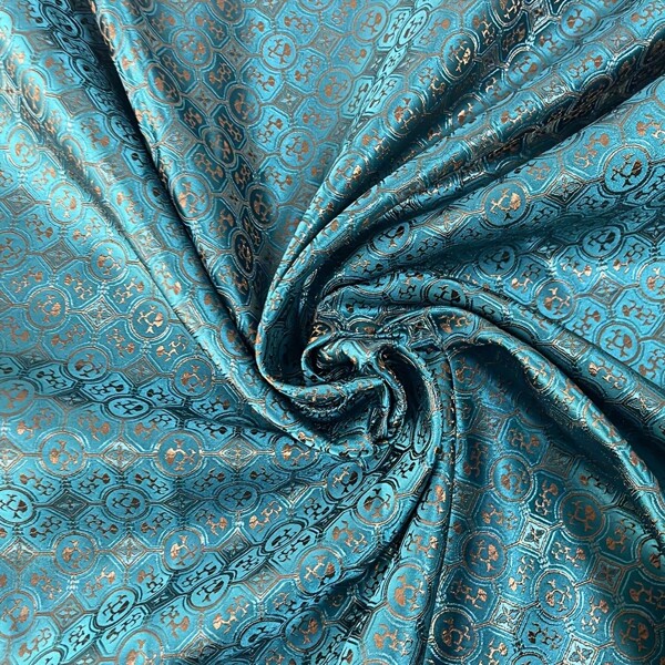 1 peça Tecido de cetim bordado de treliça francesa, tecido jacquard de seda verde com padrão geométrico, para costurar travesseiro de cortina de vestido, artesanato faça você mesmo, tamanho: 36/108/180 polegadas C x 29,5 polegadas L, peso: 150 g/m²