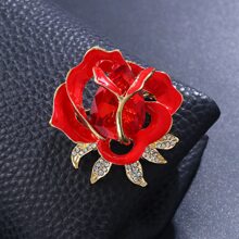 1pc Crystal Inlaid Red Rose Flower Brooch, Alloy, Jewelry, Fashion, High-End Accessory For Clothes, Coat - Red - View 8