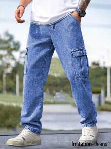 1pc Teen Boys Casual Loose Solid Color Multi-Pocket Straight Cargo Pants, Suitable For Gym, Outdoor, Academy, Spring/Summer/Autumn - Blue - View 1