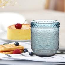 Set Of 4 Retro Sunflower Print Water Cups - 380ML, Blue - Blue - View 10