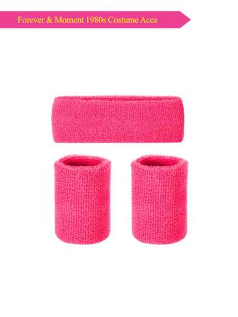 Forever & Moment 3/5/7 80 年代复古运动配件套装 - 霓虹绿色头带、腕带和腰带，适合女士 - 80 年代主题派对用品、健身跑步装备和复古健身风格万圣节派对礼物
