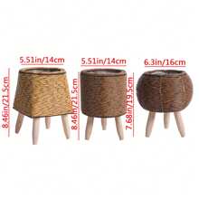 1PC Vintage Imitation Rattan Woven Flower Shelf Planters Handmade Storage Basket With Removable Wooden Legs Plant Pot Stand Holder