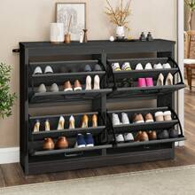 Shoe Cabinet Storage W/ 4 Flip Drawers Sneakers Rack Organizer, Farmhouse Wooden Shoes Storage Organizer For Entryway, Hallway, Closet, Decor Furniture