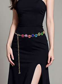 1pc Premium Colorful Crystal Studded Waist Chain Dress Accessory Summer, School Fall, Autumn, Halloween - Multicolor - View 1