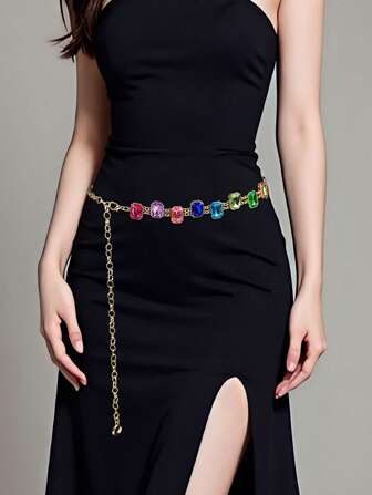1pc Premium Colorful Crystal Studded Waist Chain Dress Accessory Summer, School Fall, Autumn, Halloween