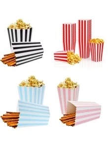 20/10/5pcs Striped Popcorn Paper Boxes, Party Favor Bags, Candy Boxes For Birthday Party, Snacks Containers For Movie Theatre, Popcorn, Fries, Chicken Nuggets Back To School