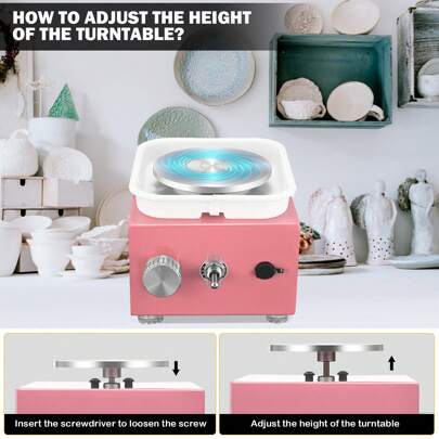 Pink Mini Pottery Wheel: 2000RPM Adjustable, 10/6.5cm Plates, Shaping Tool - Ideal For Tennagers & Adults
