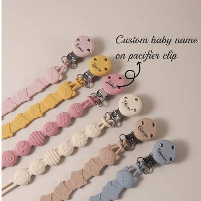 1pc Personalized Baby Name Custom Pacifier Clip, Silicone Teether Anti-Lost Chain,Baby Accessories ,New Parents