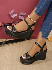 Women's Fashion Platform Sandals, Casual Open Toe Thick Sole Shoes, Comfortable Adjustable Strap Sandals - Black - View 6