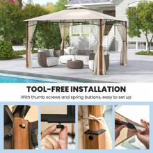 12' X 10' Outdoor Patio Gazebo W/ Netting 2-Tier Canopy Roof Metal Frame - Beige and Natural - View 10