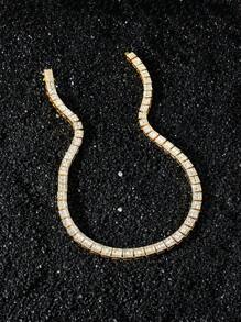 1 Pc Men's Hip Hop Style Square Rhinestone Patchwork Chain Necklace - Style a - View 3