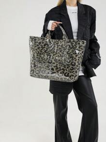 Fashionable Tote Bag - Large Capacity, Made Of Lightweight PVC And Kraft Paper, With Hook And Loop Closure, Stylish Choice For Women - Brown - View 5