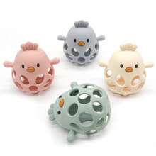 1 pieza Mordedor de pollo hueco para bebés, juguete de pelota de sonajero de silicona, regalo para Pascua, Acción de Gracias, Navidad - Multicolor - Ver 8