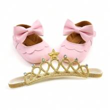 Infant Infant Girls Wedding Dress Shoes Bow Ballet Princess Mary Jane Flats Toddler First Walkers Sneaker Newborn Crib Baptism Shoes - Pink - View 2
