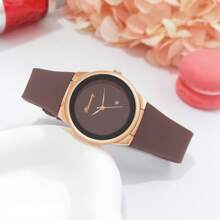 1pc Women's Plastic Band Quartz Watch With Roman Numerals Dial, Fashionable, Elegant, Lightweight, Daily Wear Watch With Calendar - Brown - View 3