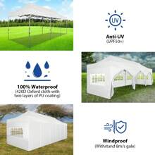 CAROMA 10x30ft Pop Up Canopy Tent Heavy Duty Gazebo With 8 Sidewalls Outdoor Party Tent For Parties Foldable UPF 50+ Waterproof Commercial Easy Up Canopy With Roller Bag,White - 白色 - 查看 5