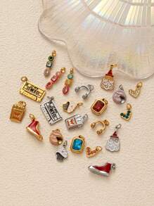 1Pc Stainless Steel Material Fashionable Daily Elements Cassette Cake Headphones Shoe Shaped Pendant, Colorful Zirconia DIY Accessories Necklace Bracelet Earring Pendant, Electroplated 18K Gold, A Gift For Wife And Mother