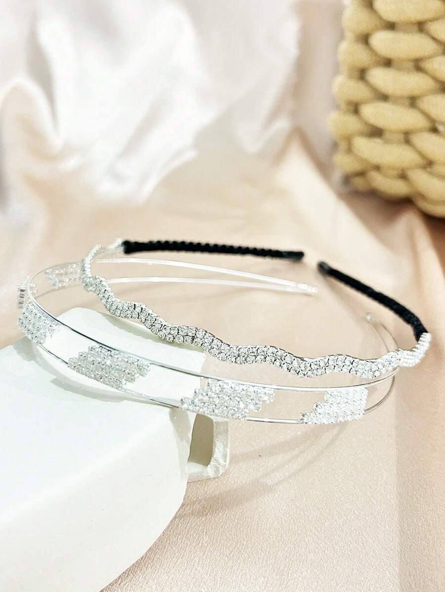 2 piezas Diademas de mujer asimétricas de terciopelo con piedras de estrás onduladas, elegantes para uso diario, diadema, aro para el cabello