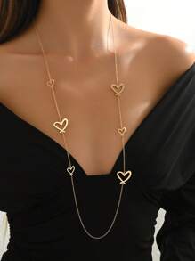 1 pièce Collier à chaîne longue pour pull avec pendentif en forme de cœur et ovale, motif spirale à la mode pour femme, accessoire polyvalent