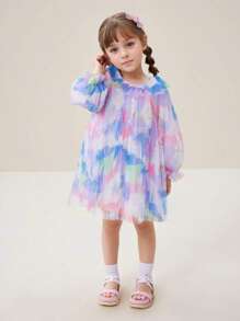 mini bala Young Girl Princess Dress, Spring New Printed Mesh Princess Dress - Purple - View 1