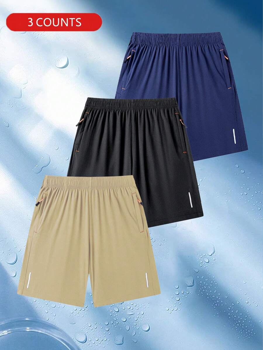 3 Stücke/Set Herren Lässig Schnell Trocknend Atmungsaktiv Zip Tasche Weite Shorts, Mode Vielseitig Einsetzbar Sporthosen für Frühling/Sommer