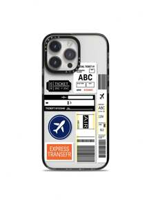 1pc Fashionable Transparent Airplane Ticket Print Anti-Drop Phone Case, Compatible With Iphone11 12 13 14 11Promax 12Promax 13Promax 14Promax XR 15 15PRO 15PROMAX 16 16PRO 16PROMAX Waterproof Shockproof Scratch Resistant - Multicolor - View 3