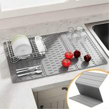 3-Fold Silicone Drying Mat - Heat-Resistant Kitchen Counter Protector For Dishes & Cookware | Space-Saving Storage (Ideal For Eid/Christmas Prep),Non-Slip Kitchen Mats For Sink Side, Natural And Hygienic Kitchen Essential For Home And Kitchen Room Decor, Part Of Your Cozy Fall& Winter Styles And Christmas Decorations