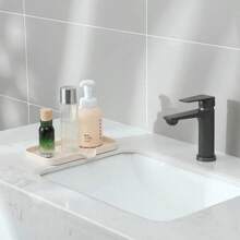 Silicone Bathroom Soap Dishes With Drain Spout-Bathroom And Kitchen Sink Organizer,Sponge Holder,Dish Soap Tray,Perfect For Dispenser,Scrubber,Bottle,Cup On Sink Or Counter-Coffee 4.9"*3.2" - Tapioca - View 7