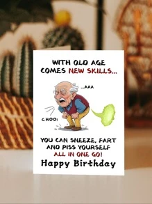 1 张搞笑生日贺卡，带有老人和放屁笑话 - 非常适合祖父母和 50 岁以上的成年人，一张幽默的生日贺卡 - 彩色 - 查看 3