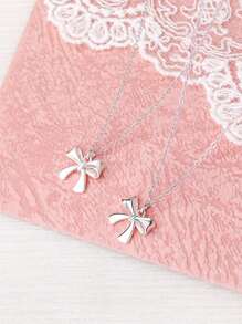 1st Elegante Dame Sieraden Strik Hanger Ketting, 925 Sterling Zilver, Veelzijdig, Sierlijk, Geschikt Voor Dagelijks Gebruik, Feesten En Verjaardagscadeaus