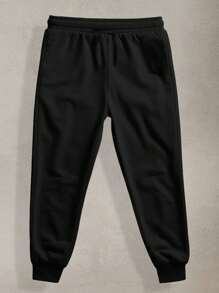 Men's And Women's Comfortable Cotton Sweatpants Gym Style Sportswear Physical Activities Winter Warm - 黑色 - 查看 4