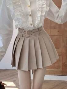 "Pleated Skirt. Classic And Super Versatile. Has Lining At The Bottom." - Beige - View 1