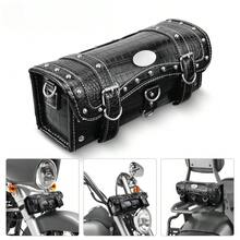 Motorcycle Fork Tool Bag Leather Saddle Bag Handlebar For Harley Dyna Sportster - 1 - View 2
