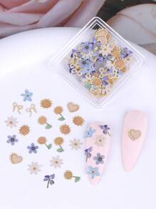 1盒3D可爱花朵春季美甲装饰Y2K蜜蜂雏菊玫瑰樱花花瓣混合设计木浆美甲饰品亮片DIY美甲装饰沙龙美甲用品 - 彩色 - 查看 18
