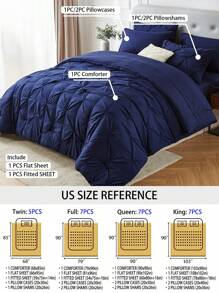 5Pcs/7-Pcs Queen Pinched Pleat Bed Comforter Sets Queen  - Luxurious, Soft, Breathable, Hypoallergenic, And Cooling Summer Bedding For All Seasons With Sheets, Pinched Pleat   Design, And Bed-In-A-Bag Convenience - Easy Care, Machine Washable, And Durable,  Ideal Gift - 藏蓝色 - 查看 3