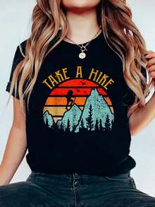 100% Cotton Crew Neck T-Shirts Funny Take A Hike Men Women Mountain Hiking Camping Vintage T-Shirt  Print Tshirt For Summer, Women Men Soft Short Sleeve Top, Comfy Tee Shirt For Womens Graphic Tees - Black - View 1