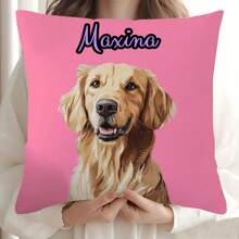 1PC DIY Custom Design Pet Portrait Pillow, Personalized Retro Photo Pillow Case For Dog And Cat Owners, Custom Pet Name Gifts - Multicolor - View 3