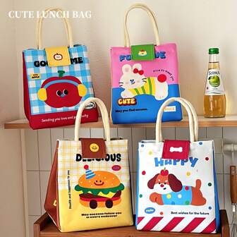 1 stuk Kawaii lunchtas, schattige lunchbox voor vrouwen, herbruikbare lunchtas, handtas, koeltas voor picknicks, zomerse buitentassen voor eten, picknick- en kampeertassen