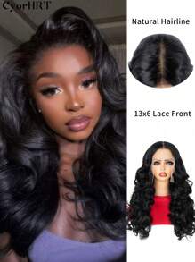 Music Festival Body Wavy 13*6 Lace Frontal Wigs Long YaKi Hair 24 Inch High Temperature Synthetic Lace Wig For Women Natural Black Color Cosplay Daily Party Makeup Use Woven's Lace Front Wigs Body Wave Hair