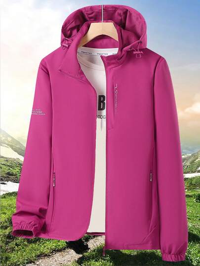 女士运动风衣外套，新款春秋季纯色连帽轻便防风户外休闲运动夹克