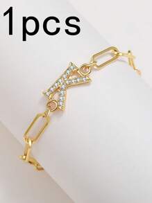 1pc New Gold 26-Letter Paper Clip Bracelet, Fashion Simple Rhinestone Bracelet, Material Alloy, Spring And Summer Fashion Bracelet - Letter Jewelry - View 24
