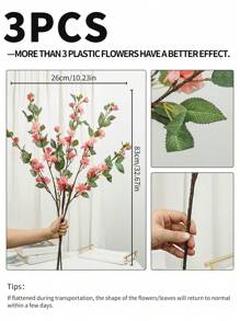 1pc/2pcs/3pcs Elegant Artificial Cherry Blossom Branches, Rose Bouquet, Camellia Flowers, Pink Flowers With Green Leaves, Suitable For Spring Wedding, Engagement Ceremony, Decoration And Party