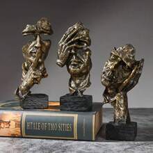 Die stillen Gesichter von Menschen sind goldene abstrakte Kunstwerke aus Harz für die Heimdekoration, bestehend aus 3 Teilen.