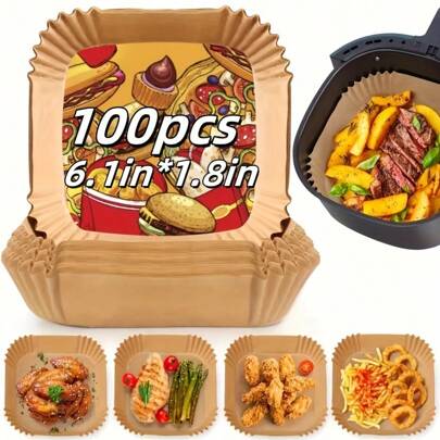 100 sztuk łatwych do czyszczenia, nieprzywierających wkładek do frytkownicy powietrznej - idealne do pieczenia, piekarnika i podgrzewania