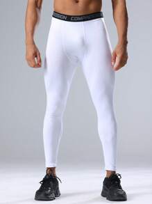 Men's Solid Colored Sports Fitness Tight Pants, High Elasticity Compression Leggings, Suitable For Outdoor Running Training