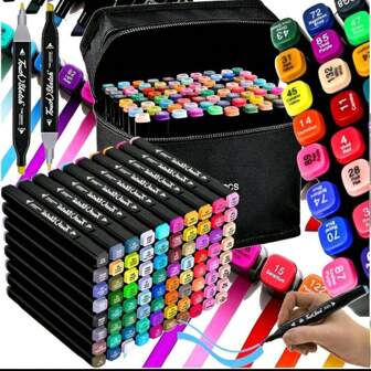 48/60/80 120 Color Double Head Art Marker Pen Set Professional Permanent Sketch Marker Pen Suitable For Art Drawing, Oil Painting, Sketching, Calligraphy, Diary, Planning, Comics, Design, Article School Halloween Gift, Christmas Back To School